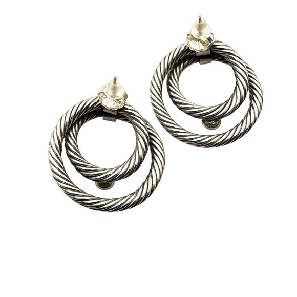 Designer? Sterling Silver Cable Roped 1.25 Inch Pierced Earrings - Picture 2 of 5